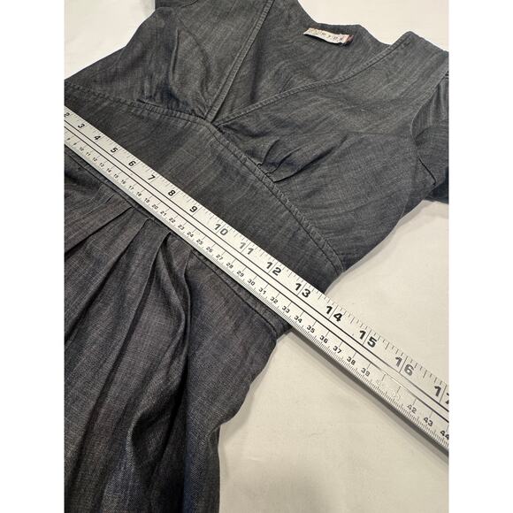 MYNK Hauteur Chambray Mini Dress Size S Dark Wash Plunge V-Neck Empire - Picture 8 of 9